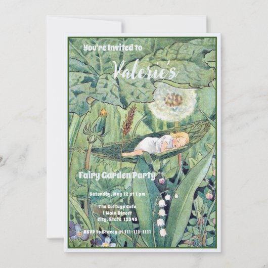 フェアリーフローラガーデンエンチャントフォレストガール誕生日 招待状 (正面)