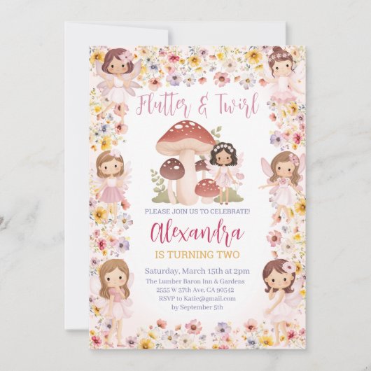 フェアリーフローラマジカルガーデンフォレストガール誕生日 招待状 (正面)