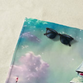 フェアリープリンセスキャッスルマウブピンクグリーン ビーチタオル (インサイチュ)