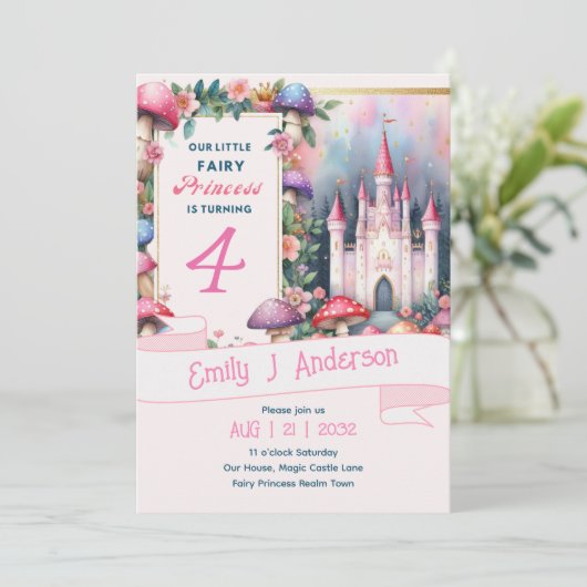 フェアリープリンセスバースデーパーティーピンクフェアヤコア 招待状 (スタンド正面)
