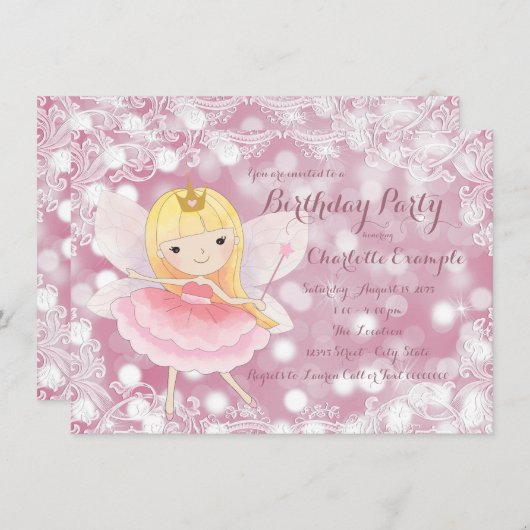 フェアリープリンセスバースデーパーティー 招待状 (正面/裏面)