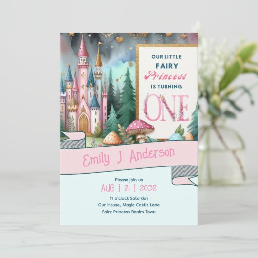 フェアリープリンセス1st誕生日ワンピンクフェアヤコア 招待状 (スタンド正面)