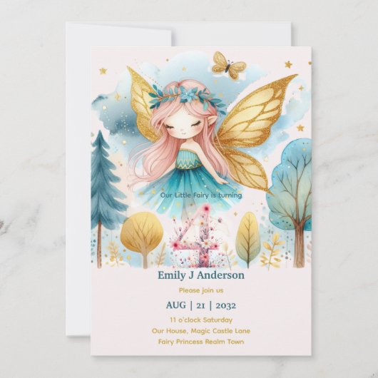 フェアリープリンセス4th誕生日4ピンクフェアヤコア 招待状 (正面)