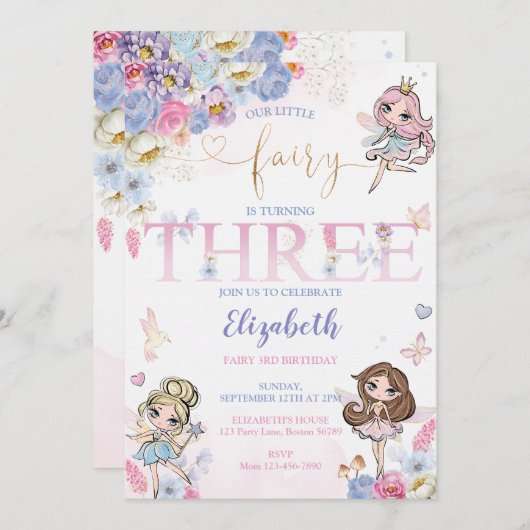 フェアリーマジカルフォレストガーデンガールフェアリー誕生日 招待状 (正面/裏面)