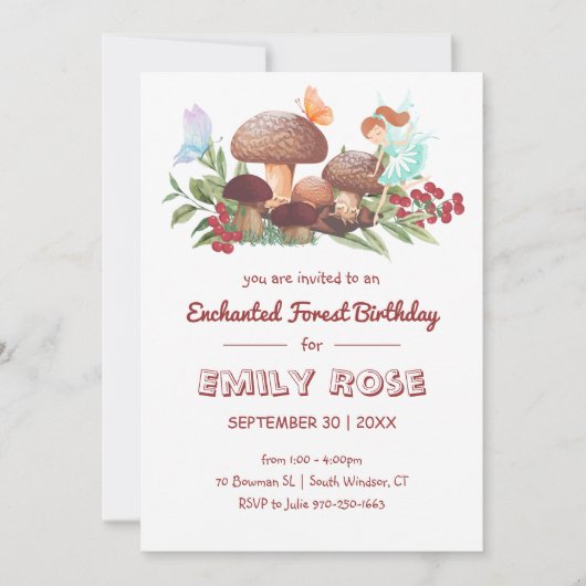 フェアリーマッシュルームバタフライエンチャントフォレスト誕生日 招待状 (正面)