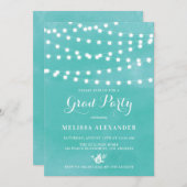 フェアリーライトティール（緑がかった色）卒業パーティー招待状 招待状 (正面/裏面)