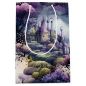 フェアリーランドの童話ダークブルーパープルとグリーン ミディアムペーパーバッグ (正面)