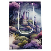 フェアリーランドの童話ダークブルーパープルとグリーン ミディアムペーパーバッグ (裏面)