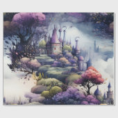 フェアリーランドの童話ダークブルーパープルとグリーン ラッピングペーパー (フラット)