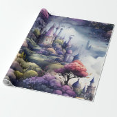 フェアリーランドの童話ダークブルーパープルとグリーン ラッピングペーパー (アンロールド)