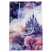 フェアリーランドの童話ダークブルーパープルとピンク ミディアムペーパーバッグ (裏面)