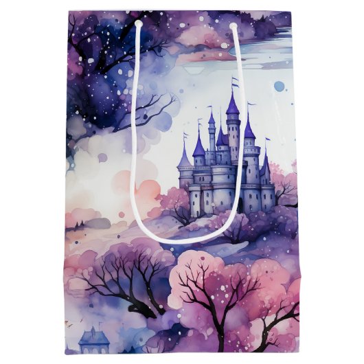 フェアリーランドの童話ダークブルーパープルとピンク ミディアムペーパーバッグ (裏面)