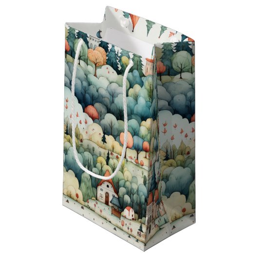 フェアリーランドビレッジグリーンとオレンジ スモールペーパーバッグ (正面アングル)