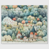 フェアリーランドビレッジグリーンとオレンジ ラッピングペーパー (フラット)