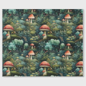 フェアリーランドマッシュルームハウスグリーンオレンジ ラッピングペーパー (フラット)