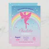 フェアリーレインボーパーティー誕生日ピンクマジカルフェアリーズ 招待状 (正面/裏面)