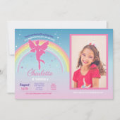 フェアリーレインボーパーティー誕生日ピンクマジカルフェリー 招待状 (正面)