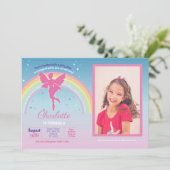 フェアリーレインボーパーティー誕生日ピンクマジカルフェリー 招待状 (スタンド正面)