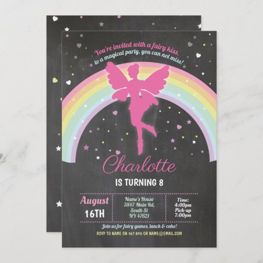 フェアリーレインボーパーティー誕生日マジカルフェリーズ 招待状 (正面/裏面)