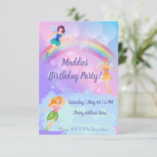 フェアリーレインボー誕生日招待状 招待状 (スタンド正面)