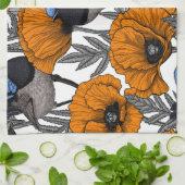 フェアリーレンツとオレンジポピーの花2 キッチンタオル (折り畳み)