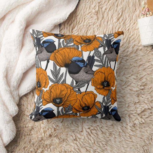 フェアリーレンツとオレンジポピーの花2 クッション (ブランケット)