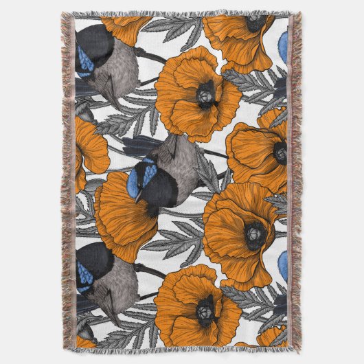 フェアリーレンツとオレンジポピーの花2 スローブランケット (正面縦)