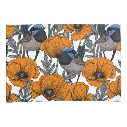 フェアリーレンツとオレンジポピーの花2 枕カバー (正面右)