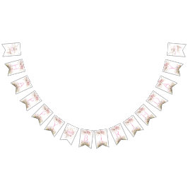 フェアリーワイルドフラワーピンク誕生日招待状 バンティングフラッグ