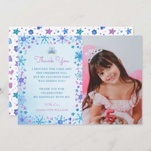 フェアリー凍っていタリーアイスプリンセスクラウン誕生日 サンキューカード (正面/裏面)