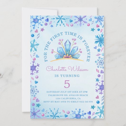 フェアリー凍っていタリーアイスプリンセスクラウン誕生日 招待状 (正面)