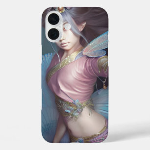 フェアリー日本のピンクとライトブルーのファンタジーAIアート iPhone 16 PLUSケース