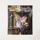 フェアリー猫ブックライブラリーファンタジー タペストリー (正面)
