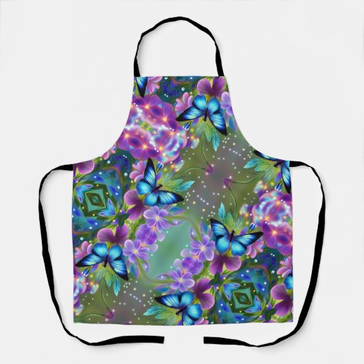 フェアリー白熱［赤熱］光を放つガーデンに青い蝶 エプロン (正面)