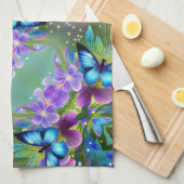 フェアリー白熱［赤熱］光を放つガーデンに青い蝶 キッチンタオル (四つ折り)