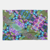 フェアリー白熱［赤熱］光を放つガーデンに青い蝶 キッチンタオル (横)