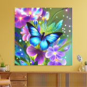 フェアリー白熱［赤熱］光を放つガーデンに青い蝶 キャンバスプリント (インサイチュ (リビング))