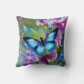 フェアリー白熱［赤熱］光を放つガーデンに青い蝶 クッション (裏面)