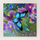 フェアリー白熱［赤熱］光を放つガーデンに青い蝶 ジグソーパズル (横)