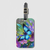 フェアリー白熱［赤熱］光を放つガーデンに青い蝶 ラゲッジタグ (正面縦)