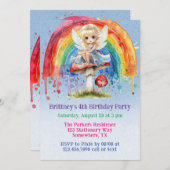 フェアリー絵を描マッシュルームレインボーガールバースデーパーティー 招待状 (正面/裏面)