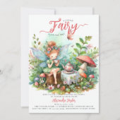 フェアリー茶きのこ野生のガーデンベビーガールシャワー 招待状 (正面)