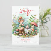 フェアリー茶きのこ野生のガーデンベビーガールシャワー 招待状 (スタンド正面)