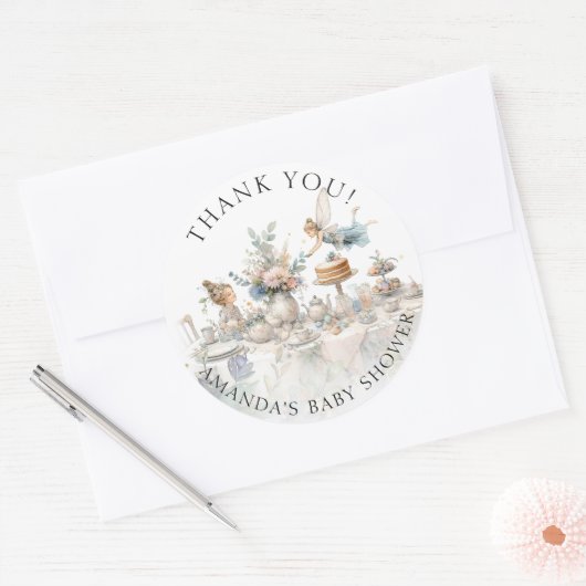 フェアリー茶パーティーフローラありがとうベビーガールシャワー ラウンドシール (封筒)