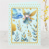 フェアリー誕生日ティール(緑がかった色)金ゴールドピンクプリンセスフェアリータリー カード (黄色い花)