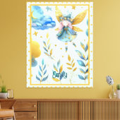 フェアリー誕生日ティール（緑がかった色）金ゴールドピンクプリンセスフェアリータリー キャンバスプリント (インサイチュ (リビング))