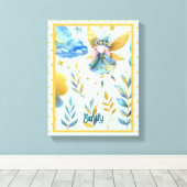 フェアリー誕生日ティール（緑がかった色）金ゴールドピンクプリンセスフェアリータリー キャンバスプリント (インサイチュ (ウッドフロア))