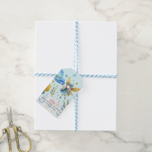 フェアリー誕生日ティール（緑がかった色）金ゴールドピンクプリンセスフェアリータリー ギフトタグ (より糸付き)