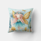 フェアリー誕生日ティール（緑がかった色）金ゴールドピンクプリンセスフェアリータリー クッション (裏面)