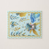 フェアリー誕生日ティール（緑がかった色）金ゴールドピンクプリンセスフェアリータリー ジグソーパズル (横)